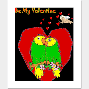 Valentine lovebirds with Cupid Cartoon Fantasy Abstract Print Posters and Art